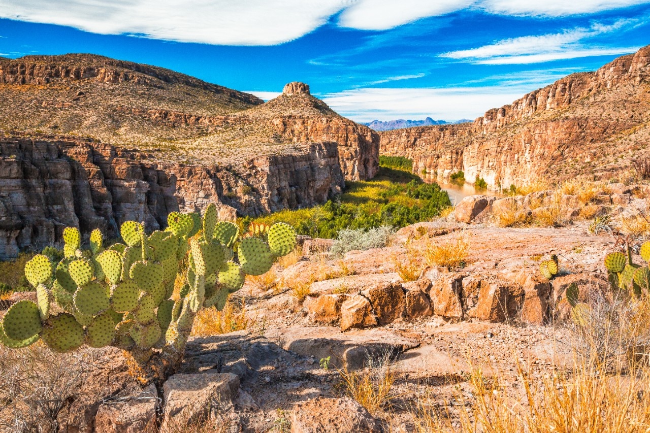 A view of the Rio Grande and Texas-Mexico Border from the Hot Springs Canyon in Big Bend National Park