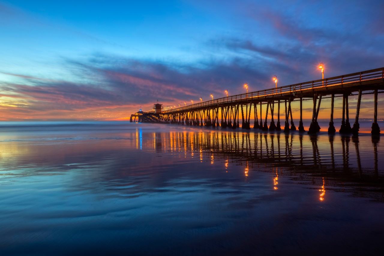Imperial Beach Pier after sunset.  Taken with camera mounted on tripod to ensure a level horizon, and maximum image sharpness.  Imperial Beach is located in San Diego County.